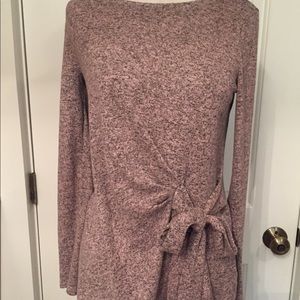 DESIGN LAB LORD TAYLOR KNIT TOP PINK GRAY LONG SLEEVE SMALL